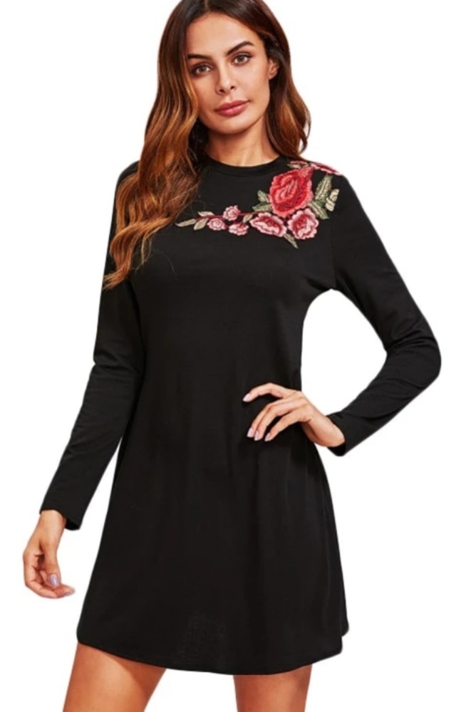 FLOWER EMBROIDERY TEE DRESS - Picture 1 of 4